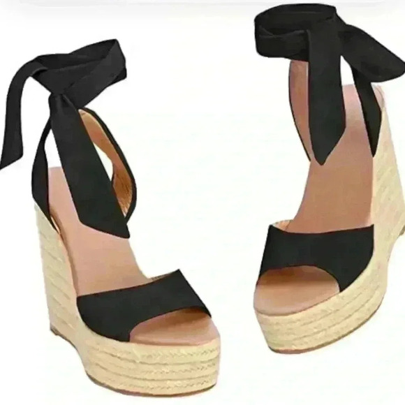 NEW Women’s Platform Espadrille Wedges with Stylish Ankle Strap Tie - SZ 8 - Picture 3 of 8
